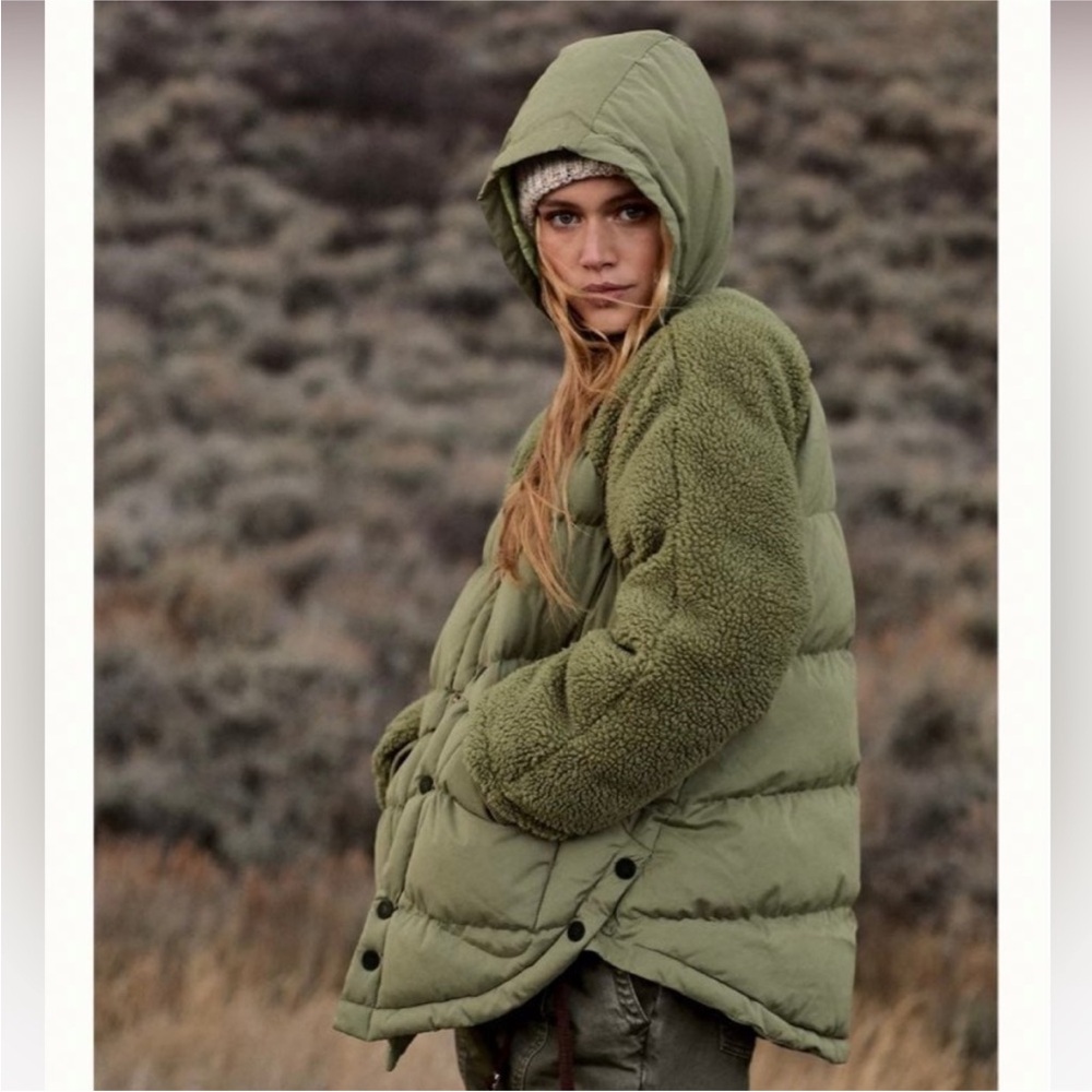 Anthropologie Pilcro Green Swing Puffer Jacket NWT boucle sleeves